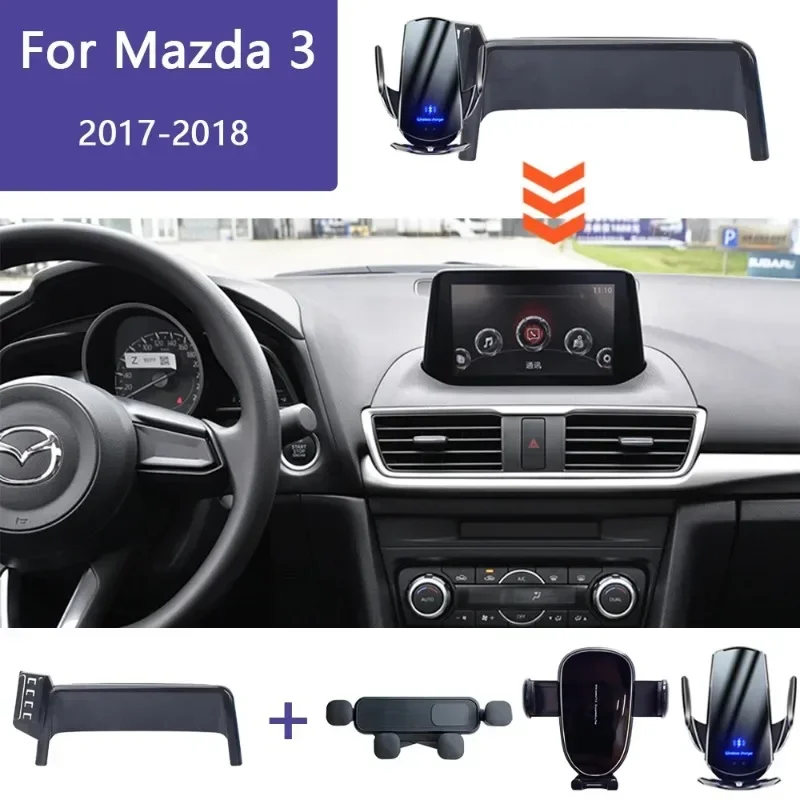 Car Phone Holder Screen Fixed Base For Mazda 3 2017 2018 BM BN 7 Inch Navigation Bracket Wireless Charging Mobile Stand Mount