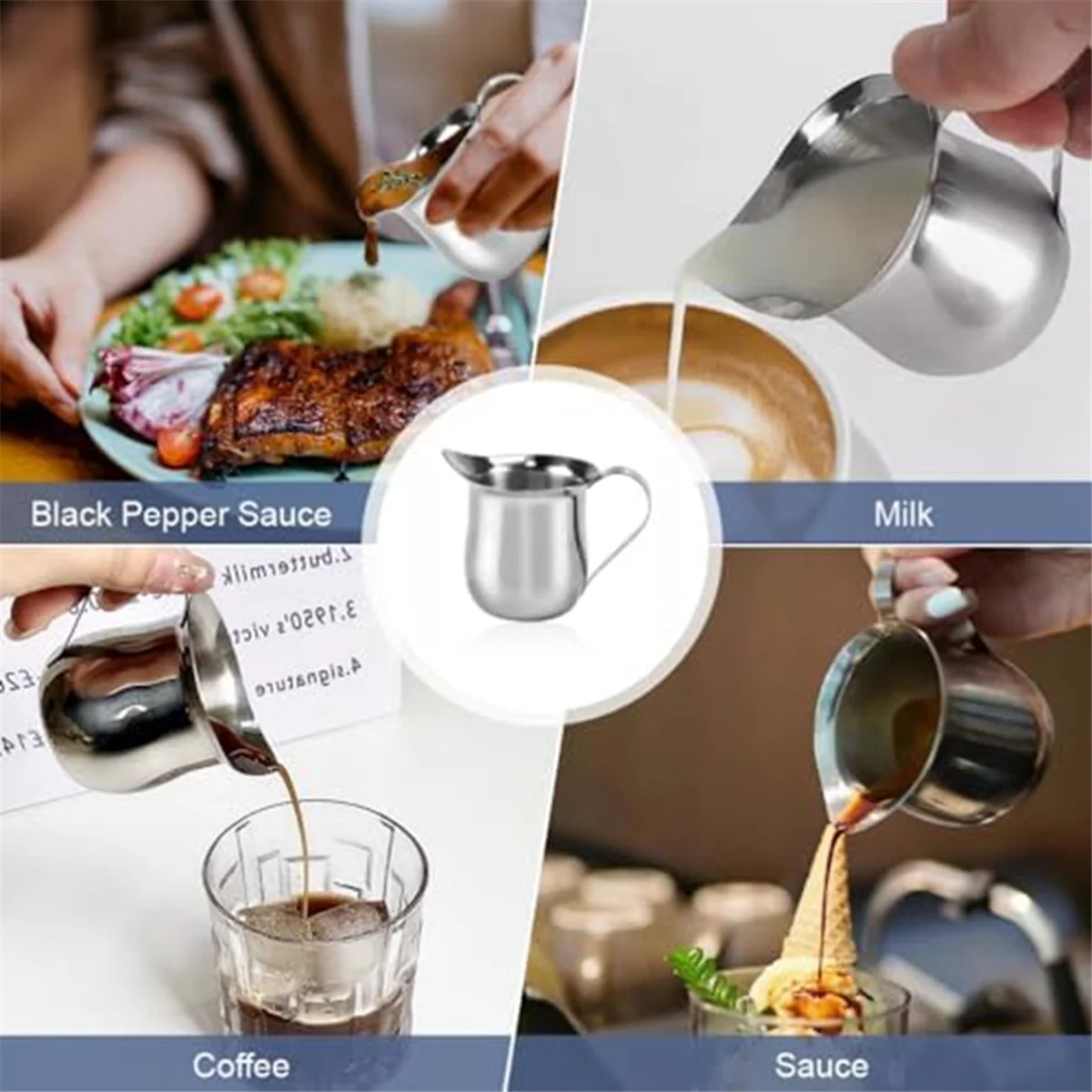 6Pcs Bell Creamers 90Ml/3Oz Mini Creamer Jug Stainless Steel Milk Pitcher Cup Mini Coffee Jug Milk Frothing Pitcher