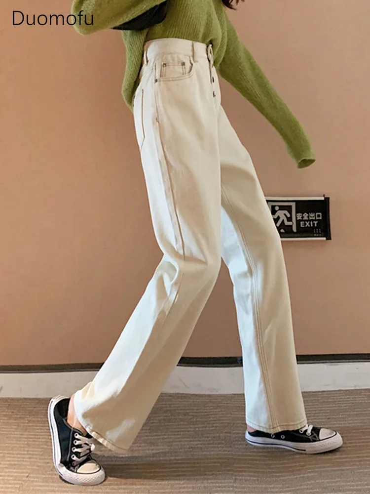 Duomofu الكورية شيك سستة زر فضفاض جينز الإناث غير رسمية الصيف جديد عالية الخصر سليم موضة خمر مستقيم S-L النساء الجينز