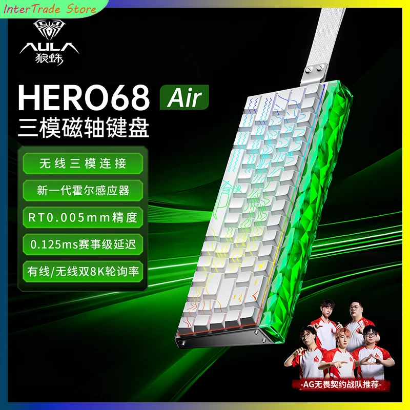 AULA Hero68 Air 68Keys Magnetic Switch Keyboard Tri Mode 8K Wired Wireless RT Low Latency Hot Swappable RGB Web Driver