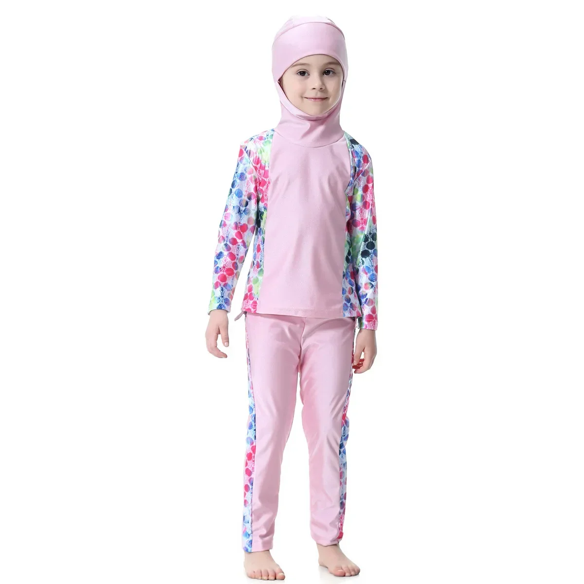 

Summer Kids Muslim Swimwear Hooded Blouse+Pants 2pcs Arabic Islamic Burkinis Bathing Suits Modest Anti-Uv Girls Swimming Suits