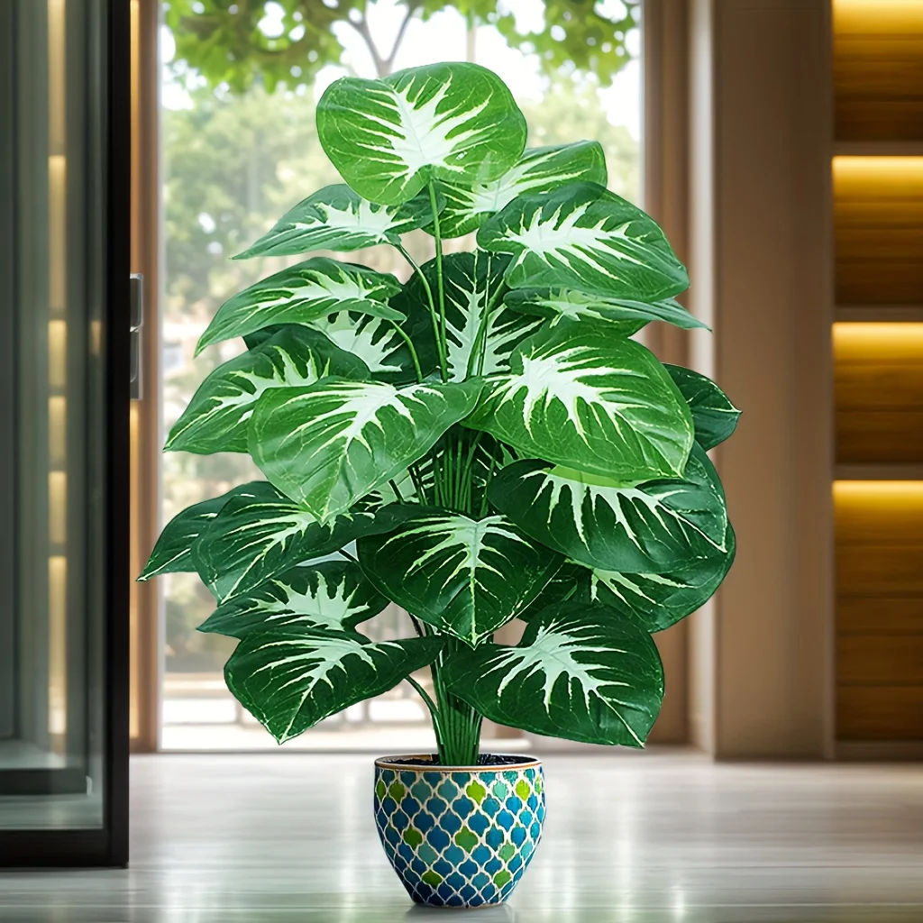 

Одна искусственная уличная растения с 18 большими листьями, подходящая для домашнего декора, комнатное весеннее украшение пальмы без горшков