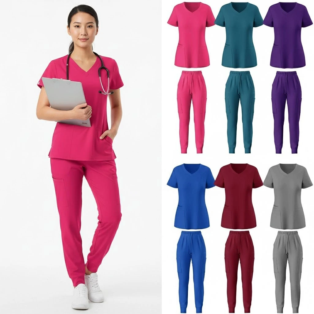 

Stretchy V-Neck Scrub Set – Short Sleeve Veterinary Uniform – Stylish 2-Piece Tunic & Jogger Pants for Vet Techs, Pet Hospital