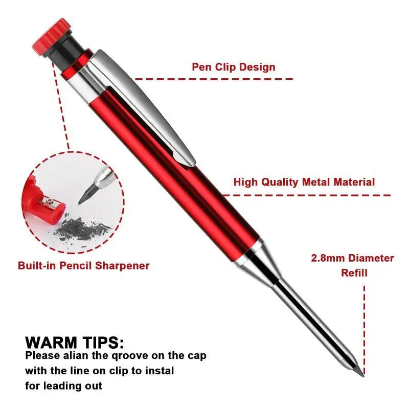 Neues mechanisches Bleistift-Set für die Holzbearbeitung mit Bleistiftkappe, Tiefloch-Tischler-Marker-Zeichenstift, für Bautechnik – Detail 2