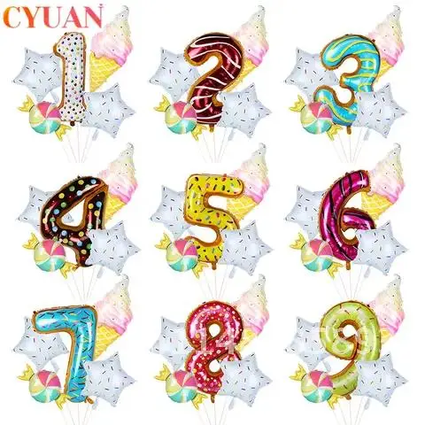 Donut Birthday Party Balloons 42inch Number Foil Balloon Ice Cream Helium Globos Baby Shower Happy Birthday Decorations Kids Toy