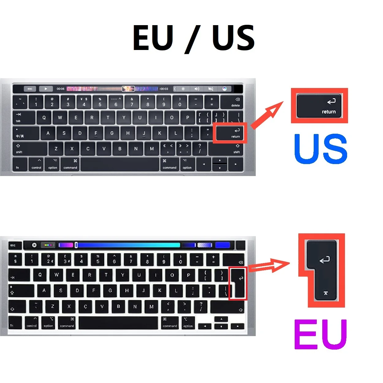 Silicon Skin for Macbook Pro 13 A1706 A1708 A1989 2016-2019 EU US Russian Spanish French Arabic Portuguese Hebrew Keyboard Cover