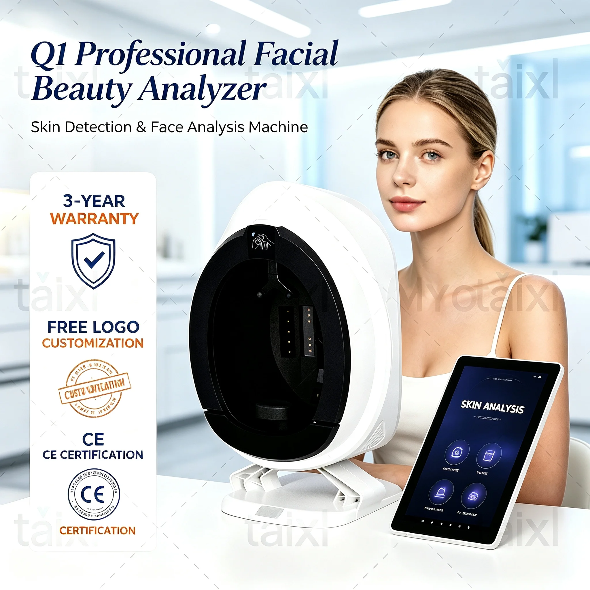 AISIA Q1 3D AI Skin Analyzer 8 Spectrum Facial Scanner Skin Detector Deep Skin Analysis Tester For Beauty Salon
