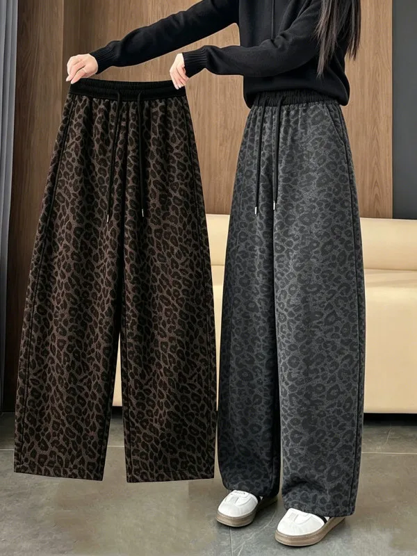 Women's High Waist Wide Leg Pants Korean Style Casual Trousers Knife  Design Autumn New Arrival Slim Fit Leopard Print Pants