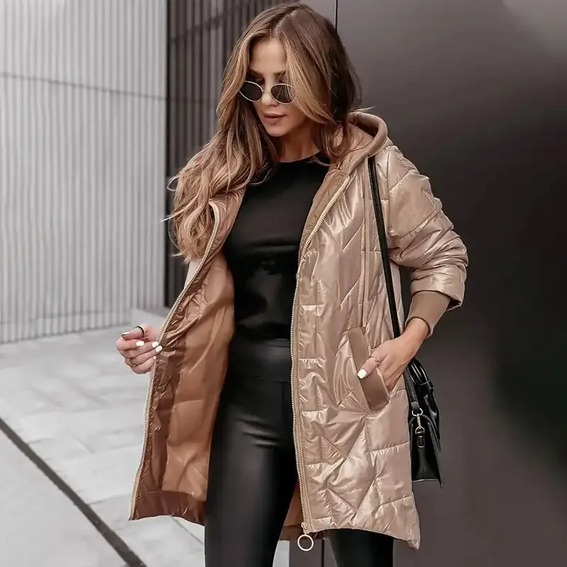 

With Pockets with High-Low Hem Hot Women's Warm Winter Coat Hooded Cotton Jacket Mid Long Winter Warm Coat