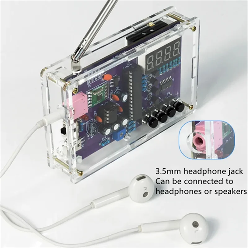 

A96I-DIY FM Radio Electronic Kit Adjustable Frequency 87-108Mhz Digital Display DIY Soldering Project Practice RDA5807S