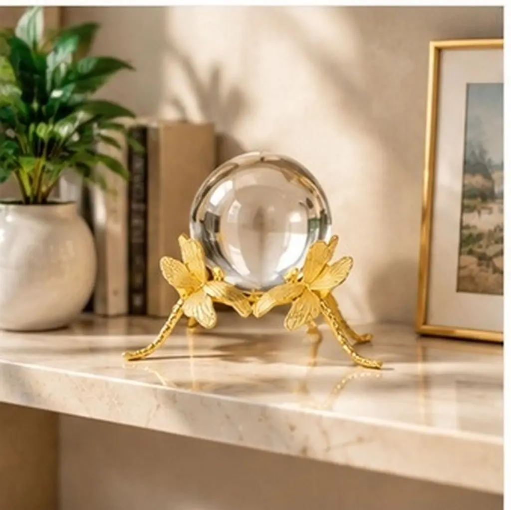 4Pcs Metal Crystal Sphere Display Stand Dragonfly Pedestal Stable Triangle Holder for Home Gallery Office Decor Collectibles