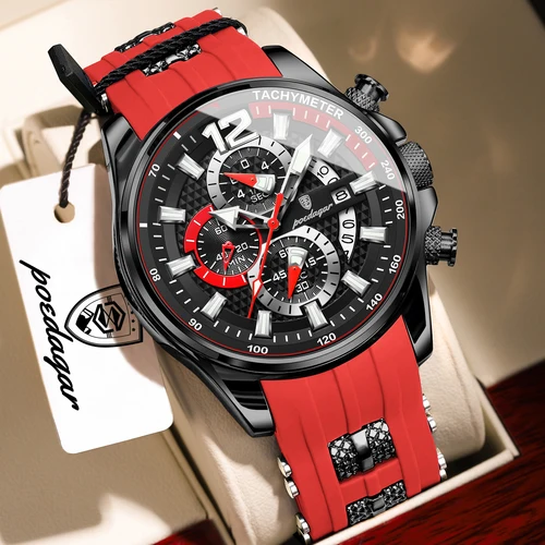 Imagen 2 del producto Reloj Funcional POEDAGAR para Hombre, Fecha, Cronógrafo, Luminoso, Impermeable, Silicona, Clásico, Reloj de Cuarzo Original para Hombre