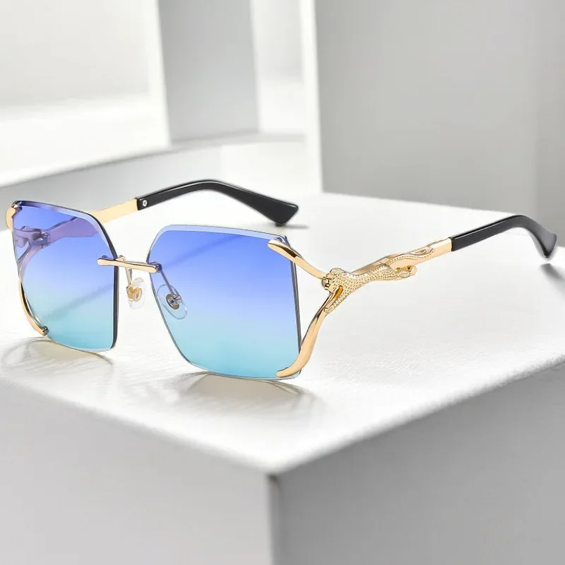 

Fashion Retro Rimless Sunglasses Men Women Alloy Leopard Sun Glasses Lady High Quality Square Eyewears Girl's UV400 Gafas De Sol