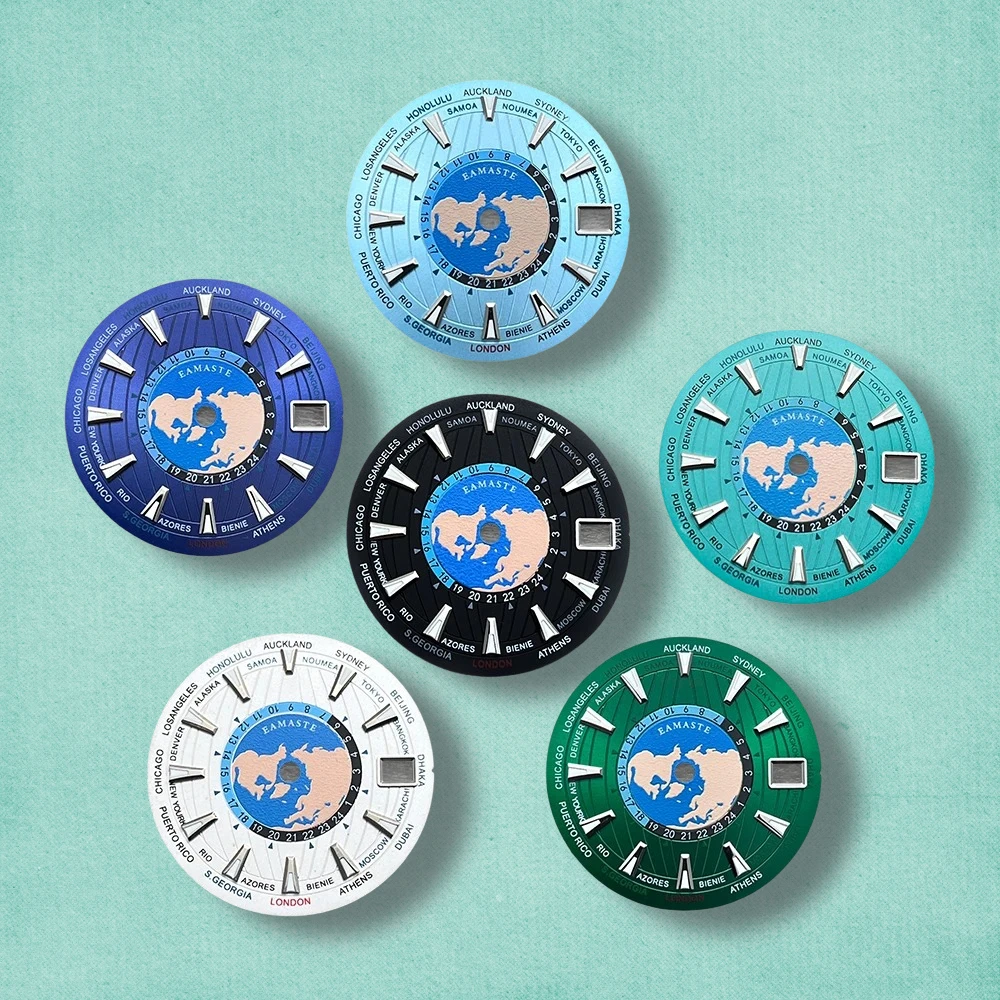 28.5mm S Logo World Map Dial Fit NH35/NH36/4R/7S Japanese Automatic Movement Green Luminous Watch Modification Accessories