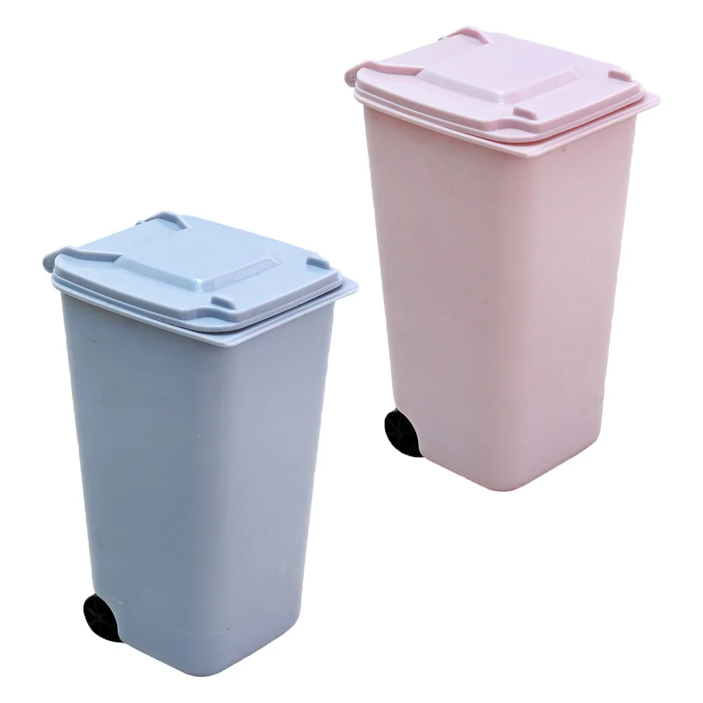 2 Pcs Desktop Trash Can Garbage Home Supply Office Bucket Mini Dumpster Decorative Pail Plastic Bins Lids