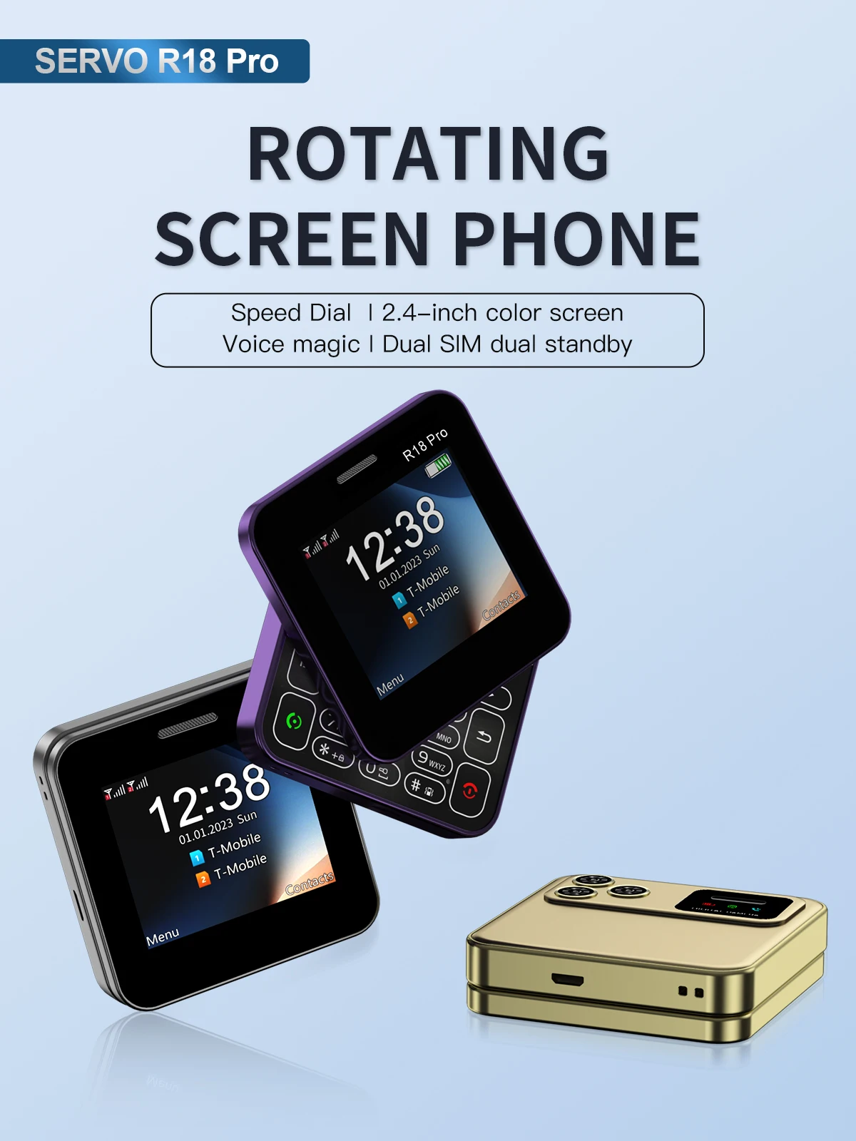 SERVO Mini Mobile Phones Rotating Screen 2G GSM Dual SIM Standby 2.4" Display Speed Dial Blacklist Magic Voice Small Phone