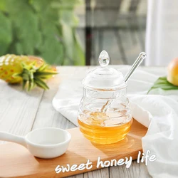 Glass Honey Pot Jar Kitchen Tools Honey Storage Container with Dipper and Lid Honey Bottle for Wedding Party Office Kitchen Home