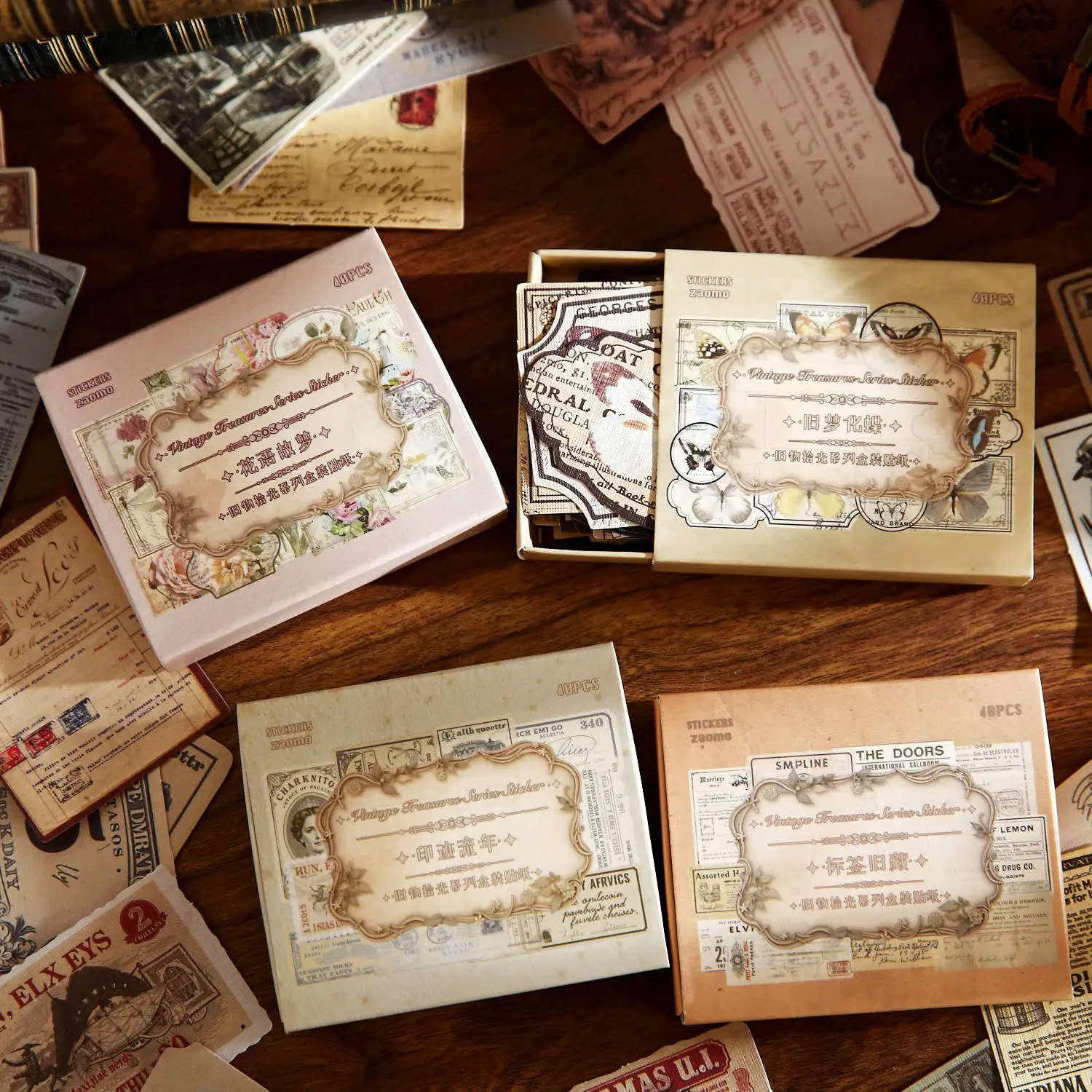 Vintage Butterfly Flower Character Ticket Landscape Sticker Creative DIY Journal Material Collage Scrapbooking Stationery