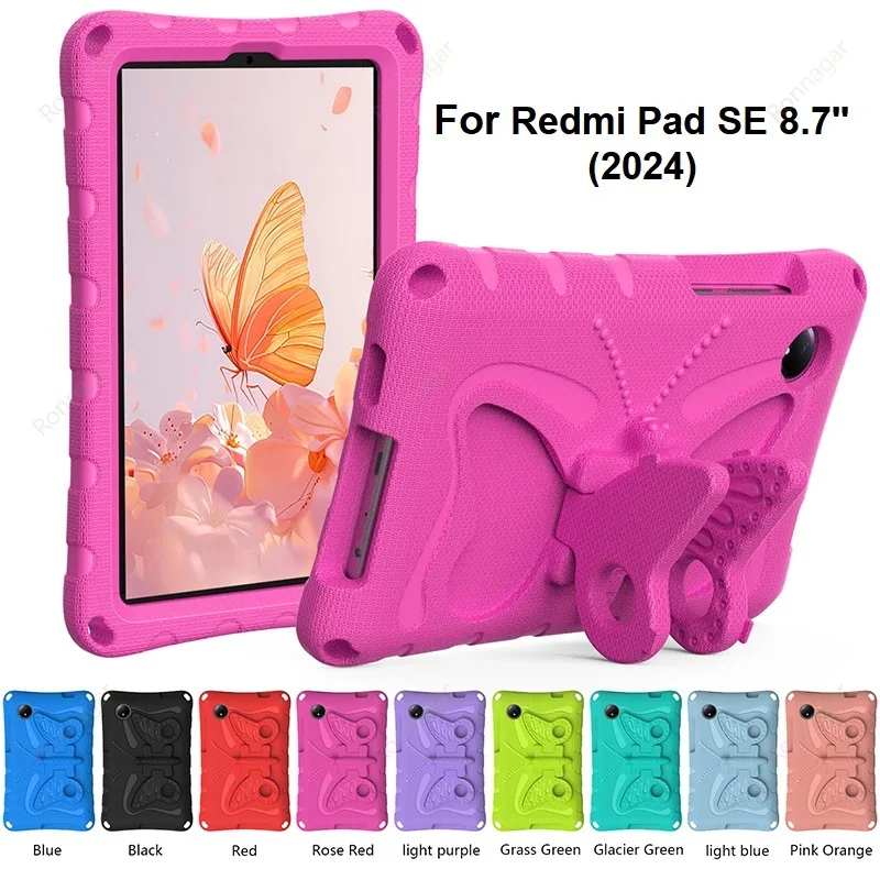 Kids Butterfly Safe Heavy Duty Case for Xiaomi Redmi Pad SE 8.7Inch 4G Case 2024 Sturdy ShockProof Tablet Cover Redmi Pad SE 8.7