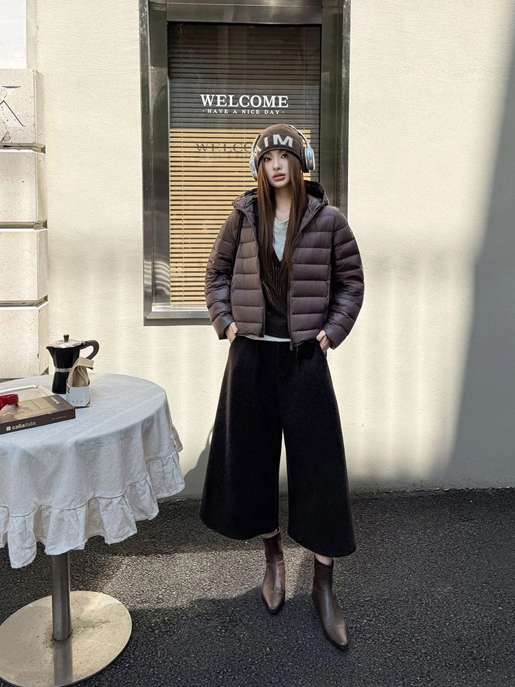 Winter Pork Rib Style Lightweight Hooded Down Jacket Women White Duck Down Waterproof Outwears Female Warm Parker Down Jacket