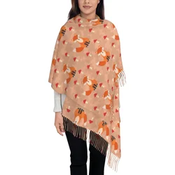 Women's Scarf with Tassel Fox Mushroom Pattern Long Winter Warm Shawl and Wrap Animal Daily Wear Pashmina Scarves