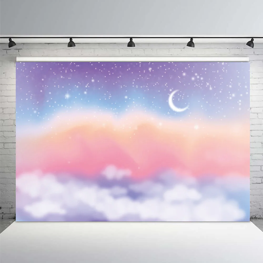 Colorful Sky Rainbow Cloud Backdrop Glitter Stars Sky Magical Background for Children Girls Birthday Party Sweet Wedding Decor