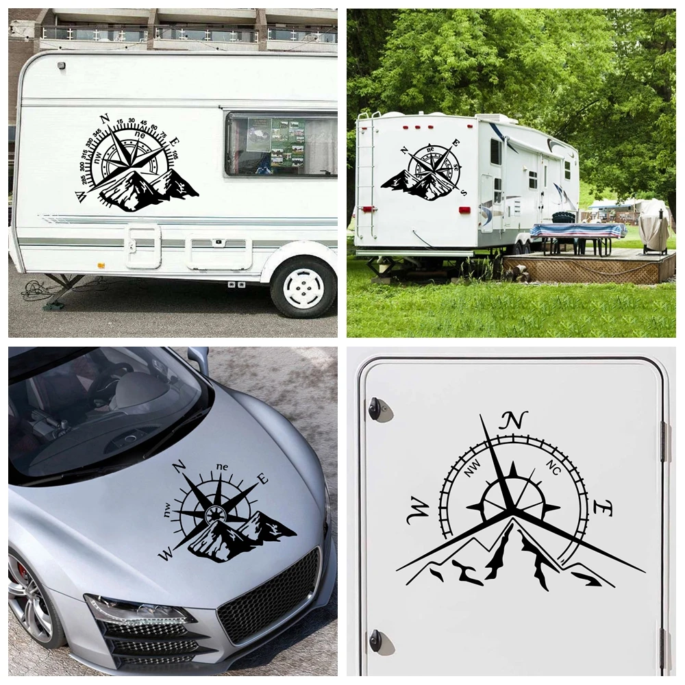 Large Mountain Compass Car Stickers Vinyl Decal For House RV Car Camp Auto Compass Sticker Decals Mural