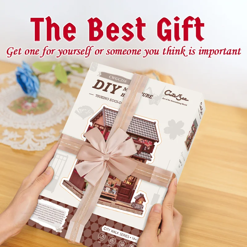 CUTEBEE 일본식 미니어처 빌딩 키트 인형의 집 DIY 나무 미니 인형 집 가구 포함 파티 생일 선물용