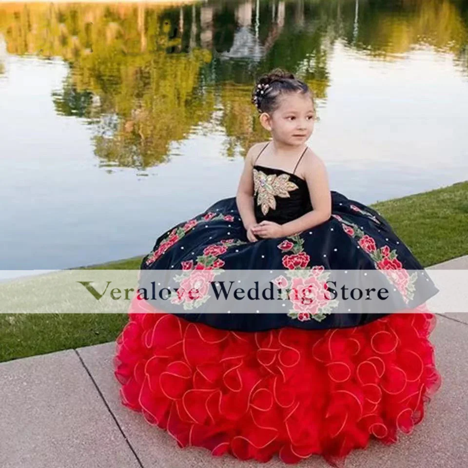 

Cute Children Princess Dress Embroidery Lace Beauty Ball Gown Flower Girl Birthday Dress For Photography Mini Quinceanera