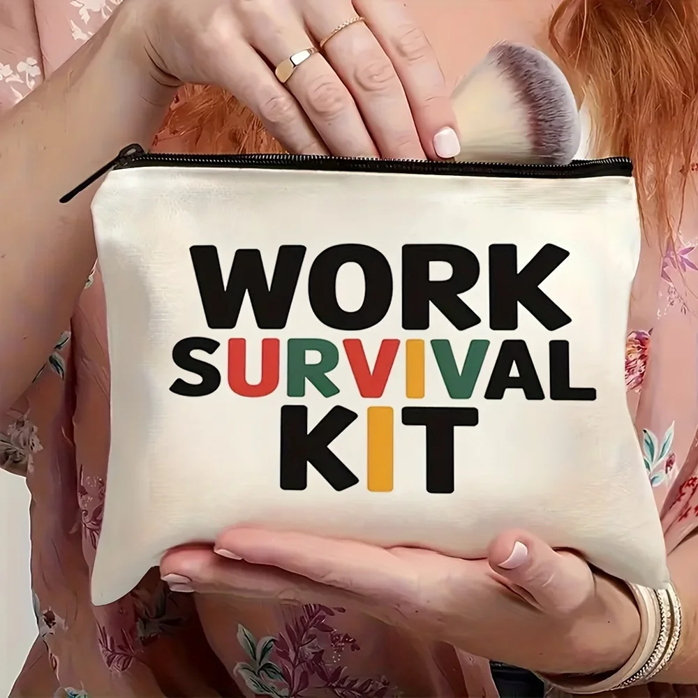 1pc Work Survival Cosmetic Bag, lightweight portable toiletry organizer printed with eye-catching 