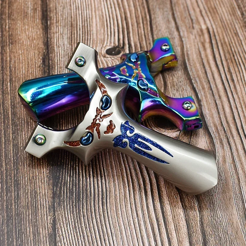 All-aluminum Alloy Cast Metal Slingshot Professional Hunting Boutique Sling Electroplating Colorful Cool Slingshot Portable