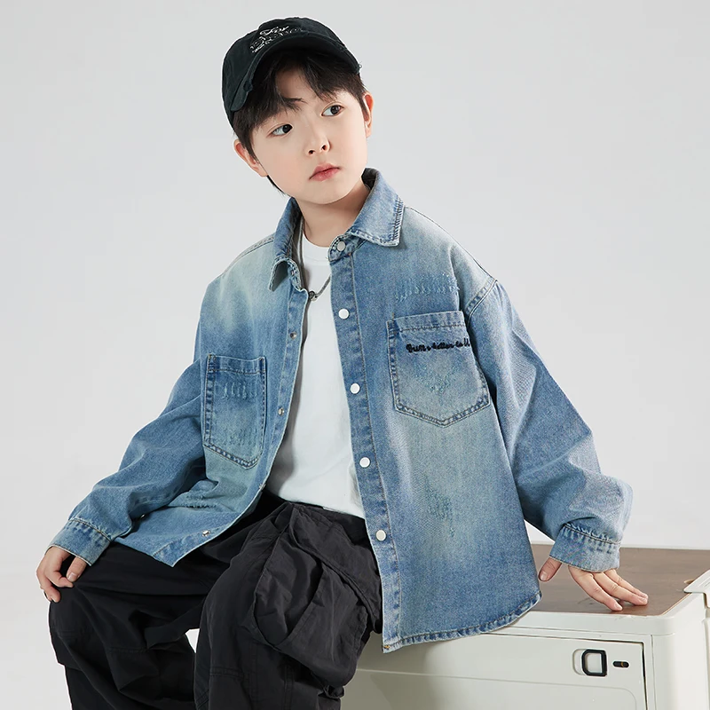 Autumn Boy Children Fashion Cool Denim Jacket Coat Stylish Kids Boys Casual Denim Clothing Outfit Age 5 7 9 10 11 13 14 Years