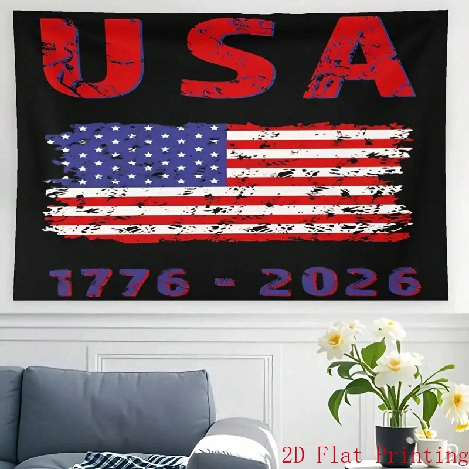 Commemorative Tapestry For The 250Th Anniversary Of The United States Vintage Distressed Flag Design Room Outdoor Holiday Decor