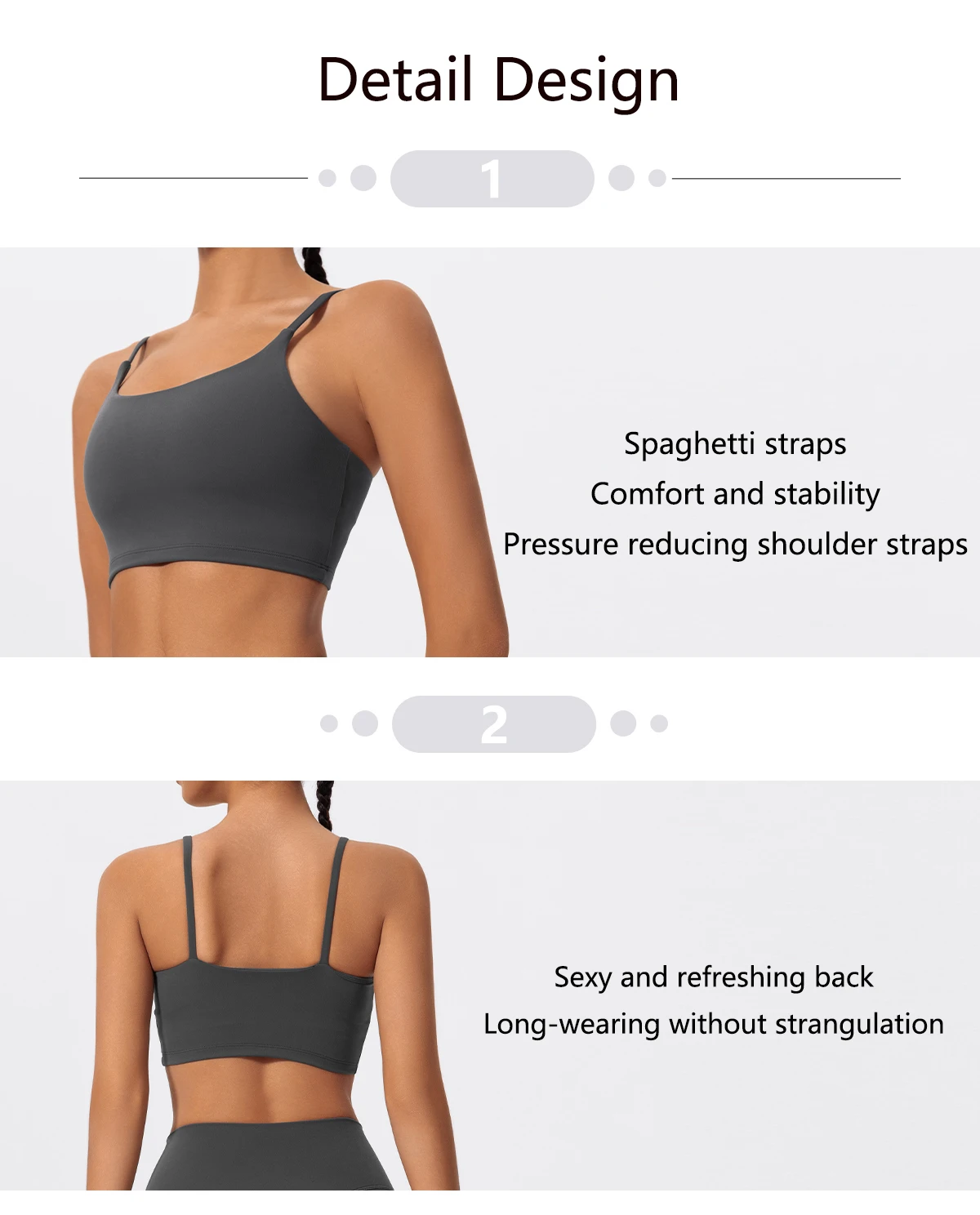 Ctenkevet Damen Push-Up Gym Workout Yoga-BH, rückenfrei, stoßfest, Fitness-Crop-Top, Sportunterwäsche für Damen – Detail 2