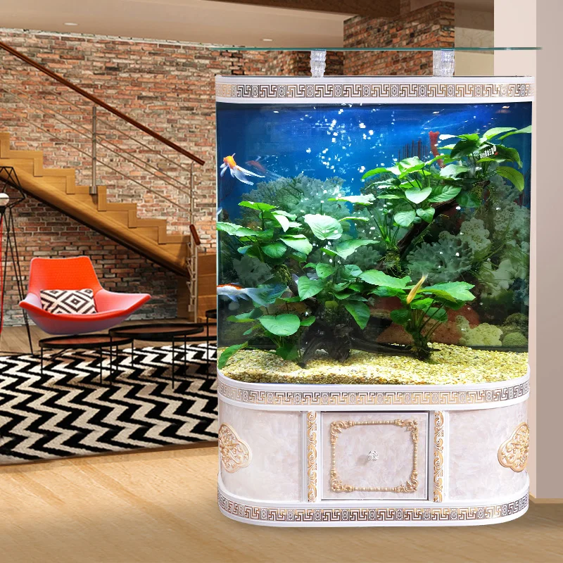 Household glass ecological landscaping goldfish tank self-circulation integrated water-free aquarium against the wall