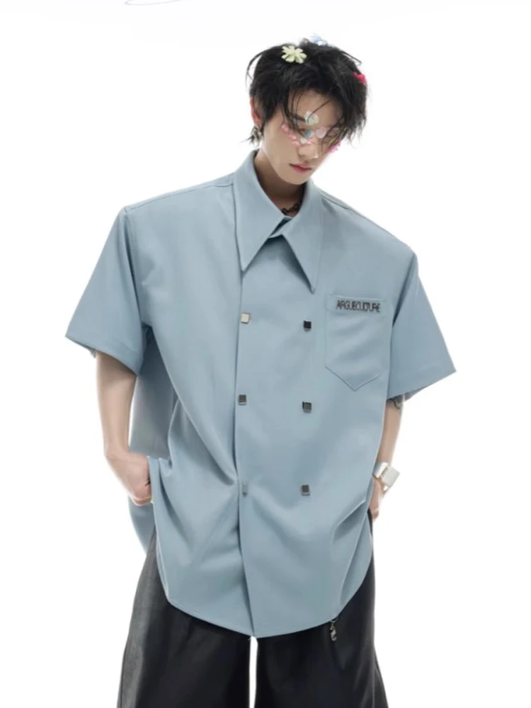 

Mauroicardi Spring Summer Plain Shirt Men Short Sleeve Double Breasted Chic Luxury Designer Clothes High Quality Shirts for Men