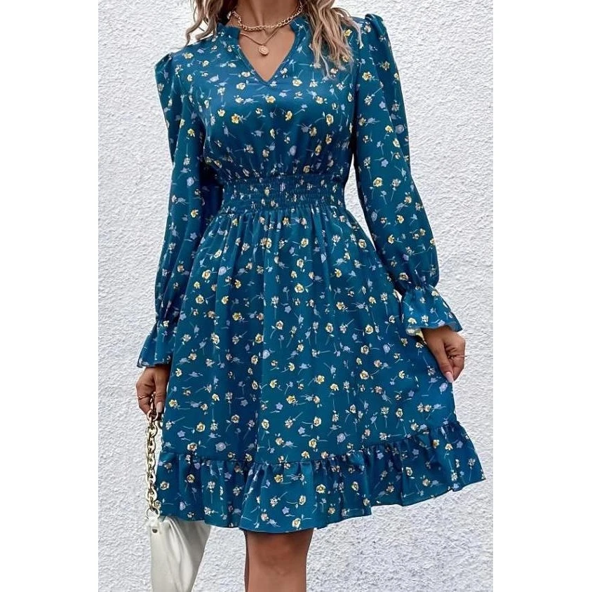 Herfst Winter Bloemenprint Lange Sve Dames Dr Taille Cinched Ele Fairy T Sle Riding Geschikt Maxi Dr