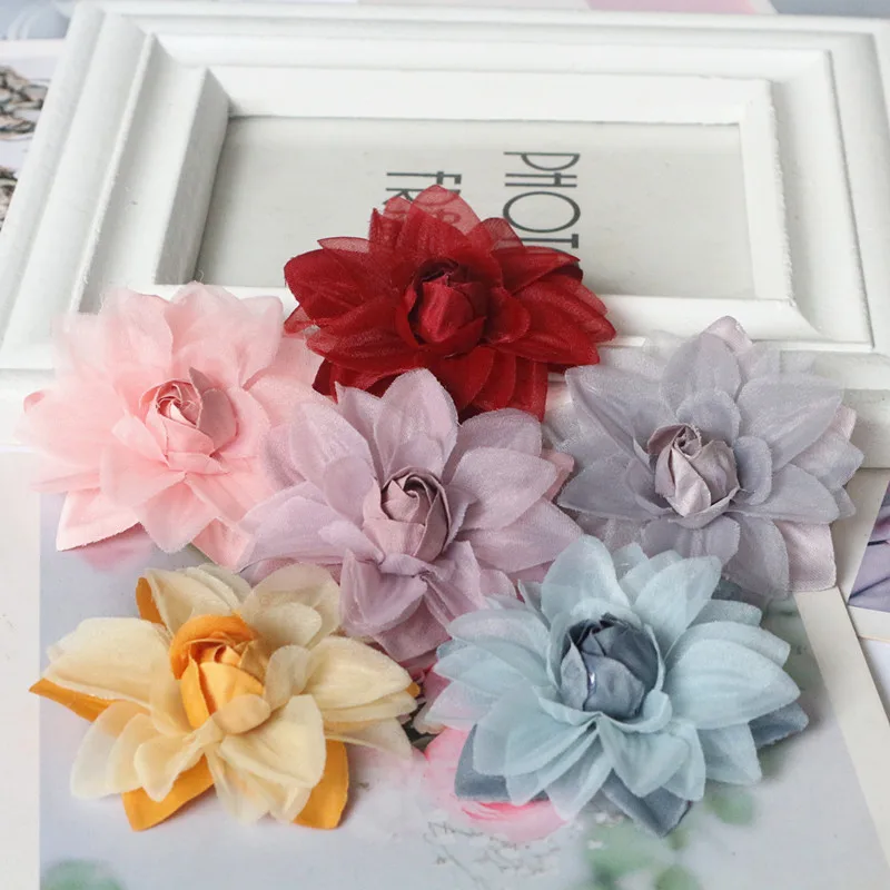 

10PCS/Lot 6.5CM Handmade Chiffon Fabric Artificial Flower For Wedding Dress Clothing Hats Headdress Decoration DIY