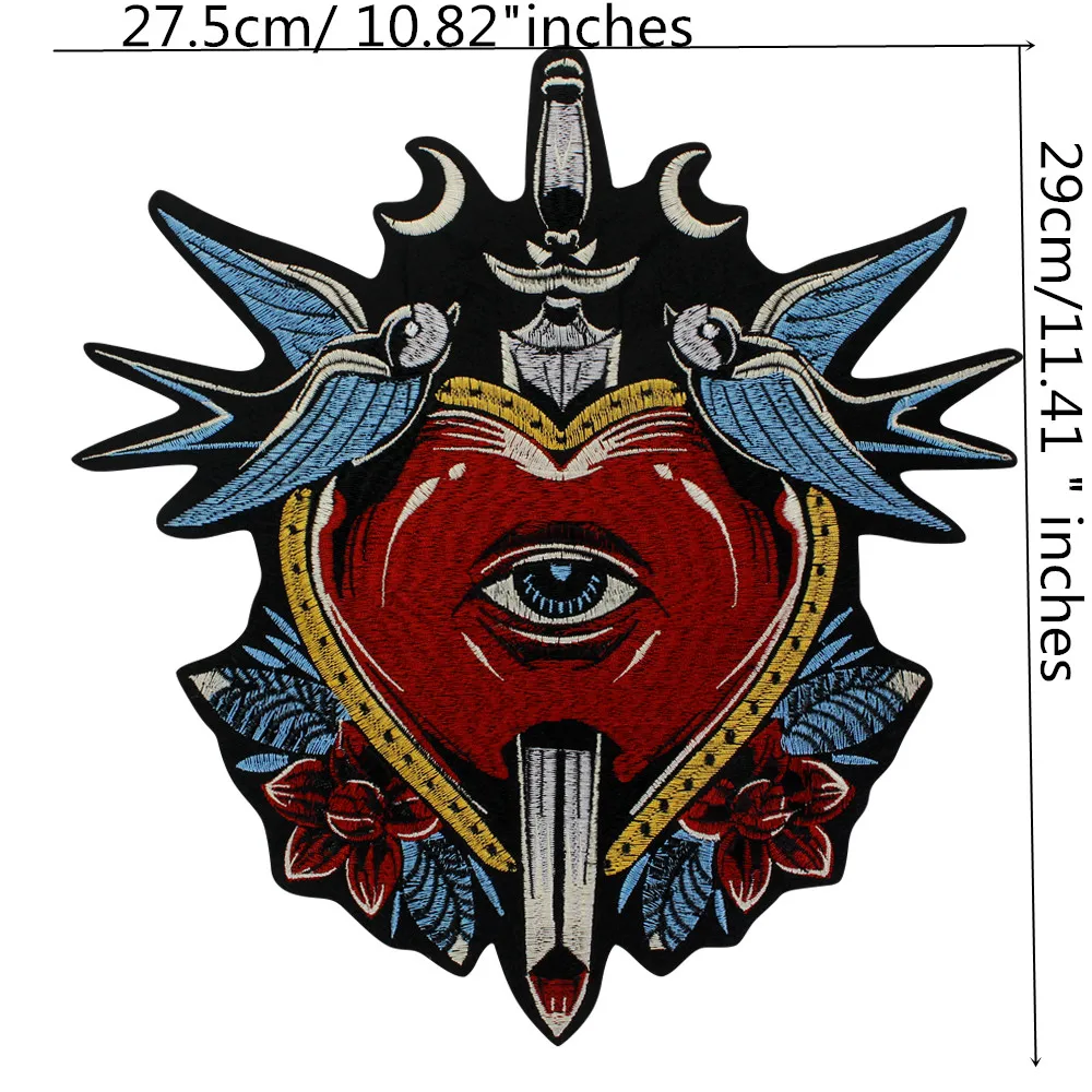 Embroidery Patch  Iron on Patches for Repairing Jackets Backing Sacred White Dove Sword Heart Emblem Applique for Religious