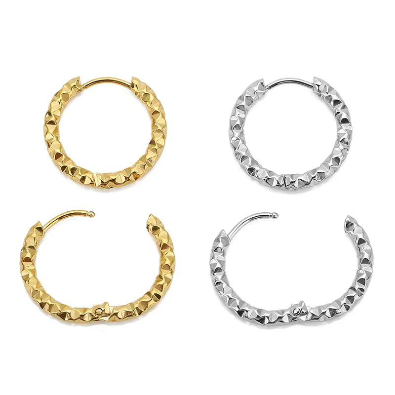 6pcs Stainless Steel Round Embossing Hoop Earrings Set