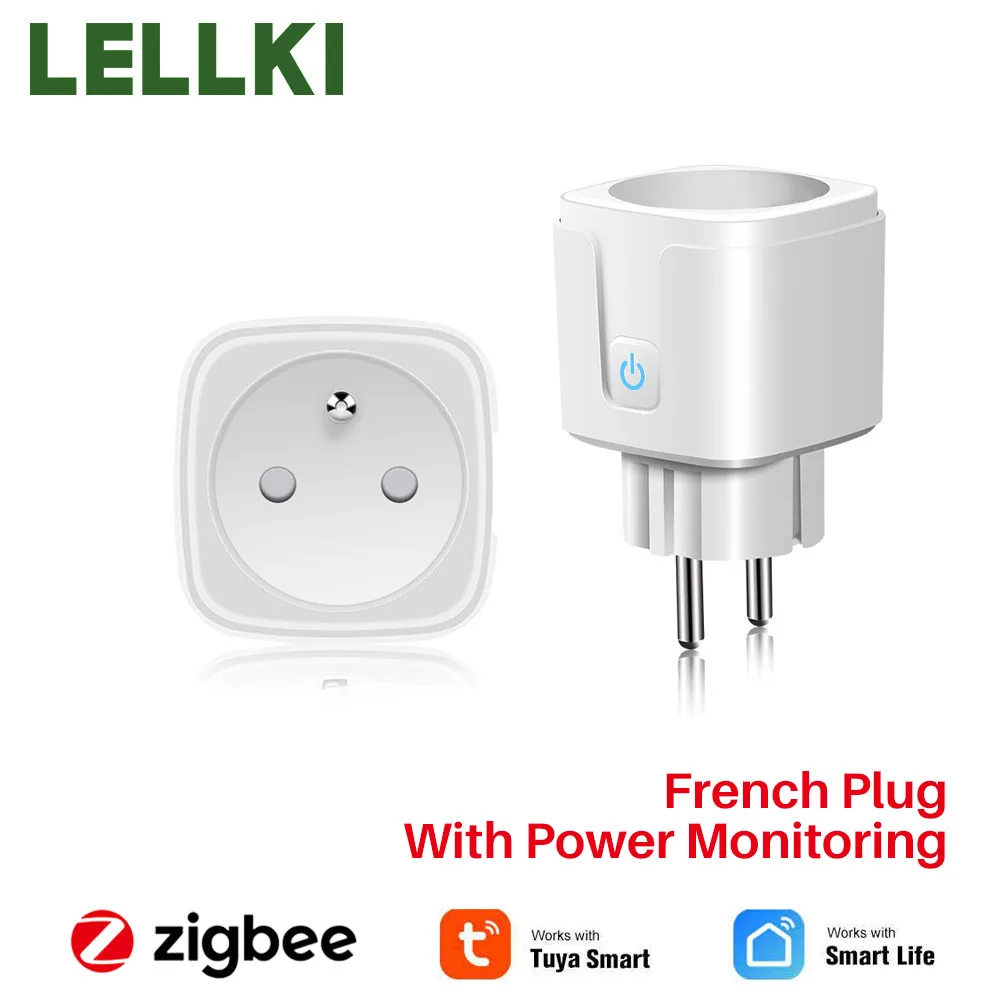 LELLKI French Plug 16A Zigbee Connected Socket Tuya Smartlife Energy Monitor With Google Home Alexa Yandex Station Free Shipping