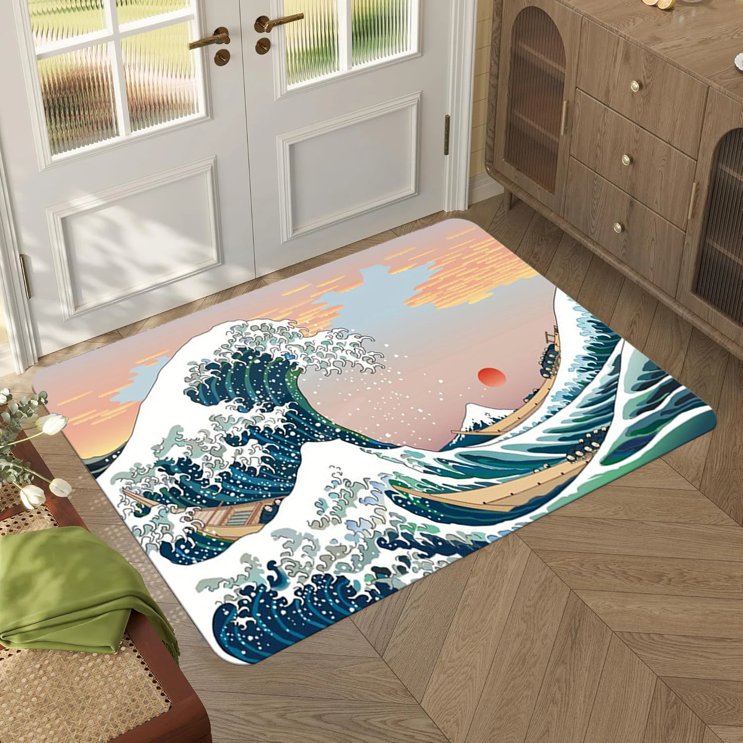 Ukiyoe Painting Rug-E Printed Carpet, Non-Slip Sofa Large Size Area Decorative Carpet, Hotel Bedroom Living Room Entrance  Mat