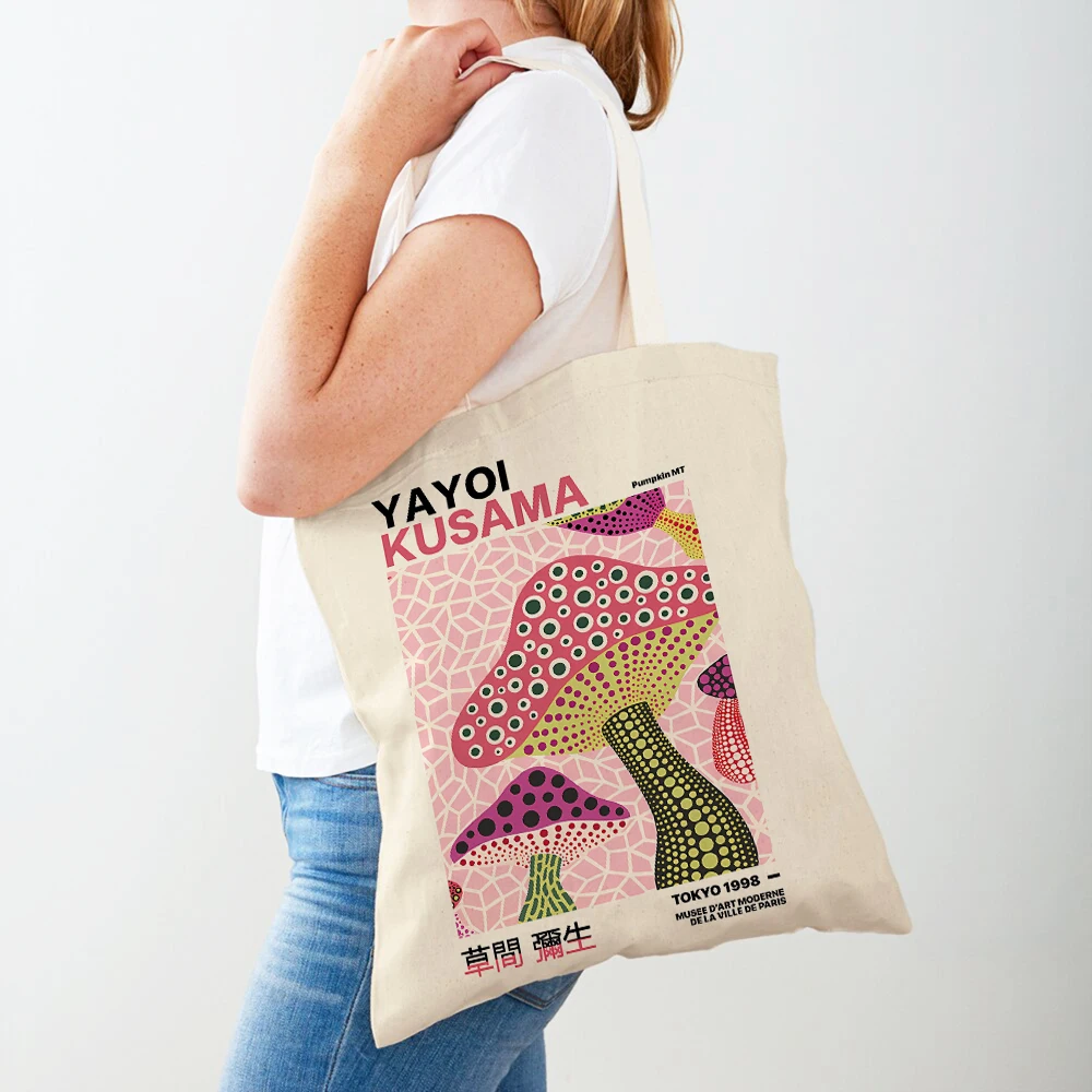 

Japanese Yayoi Kusama Print Shopper Bag Weird Mother-in-law Wave Dot Tote Handbag Fashion Art Casual Women Shopping Shoulder Bag