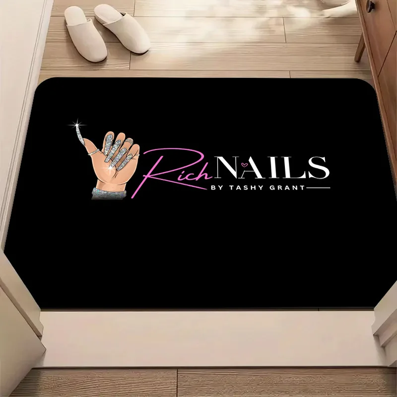 Nail Salon Door Mat, Manicure Hand & Rhinestone Pattern, Beauty Shop Welcome Rug, Non-slip Entrance Floor Mat, Business Decor