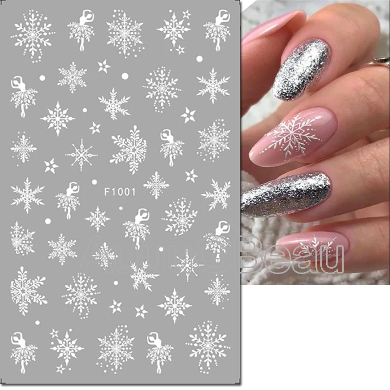 3d Nail Art Stickers Christmas Winter White Snowflake Xmas Trees Decals For Nails Decoration Manicure Salon Beauty