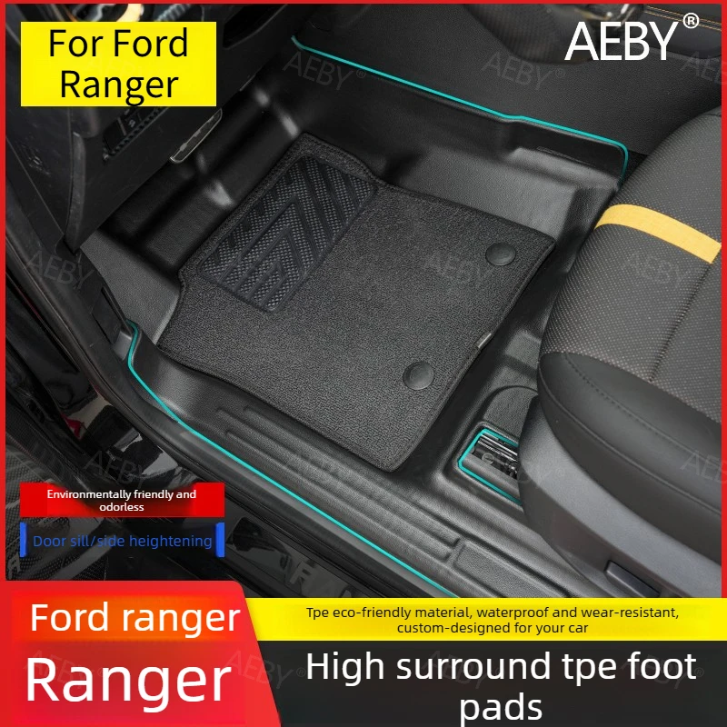 

For Ford Ranger 2022-2026 Waterproof car floor mats with full coverage and anti-slip customization,TPE all-weather floor mats
