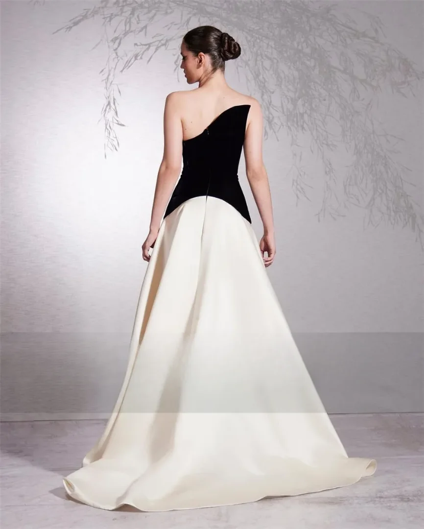 2025 nueva moda vestido de noche para mujeres sin tirantes contraste Color A-Line elegante vestidos de fiesta vestidos formales de cóctel