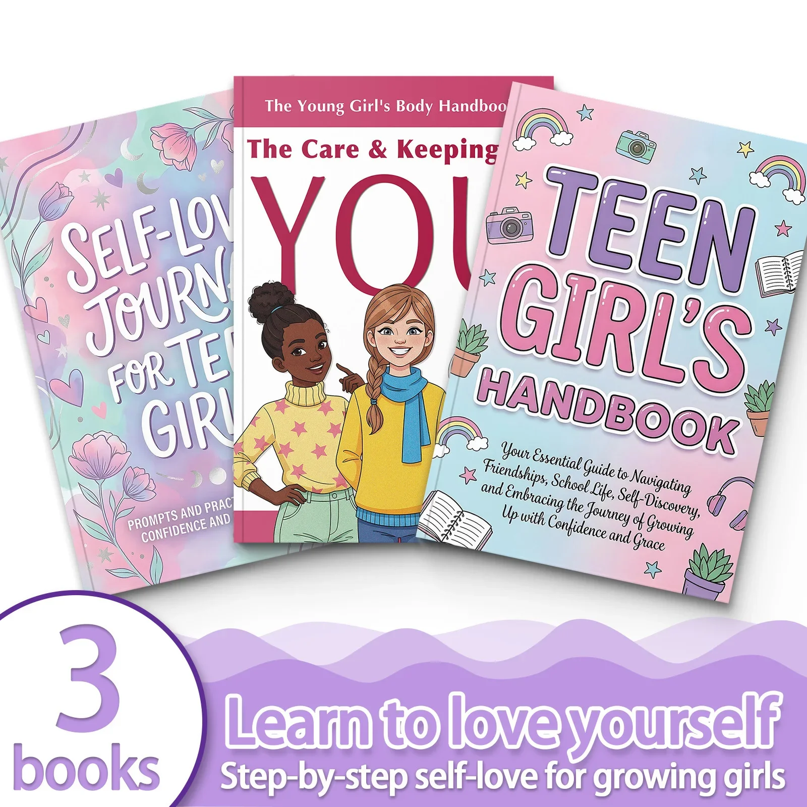 Complete Teen Girl Guide Set, Confidence, Self-Love and Body Awareness Books, Inspiring Journal Prompts and Helpful Advice for