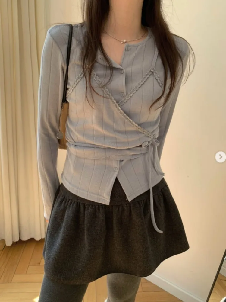 Korean Style Lace Trim Wrap Chest Tank Top Women's Slim Fit Pure Desire Fashion Two Piece Set Spring Autumn Winter Sweater