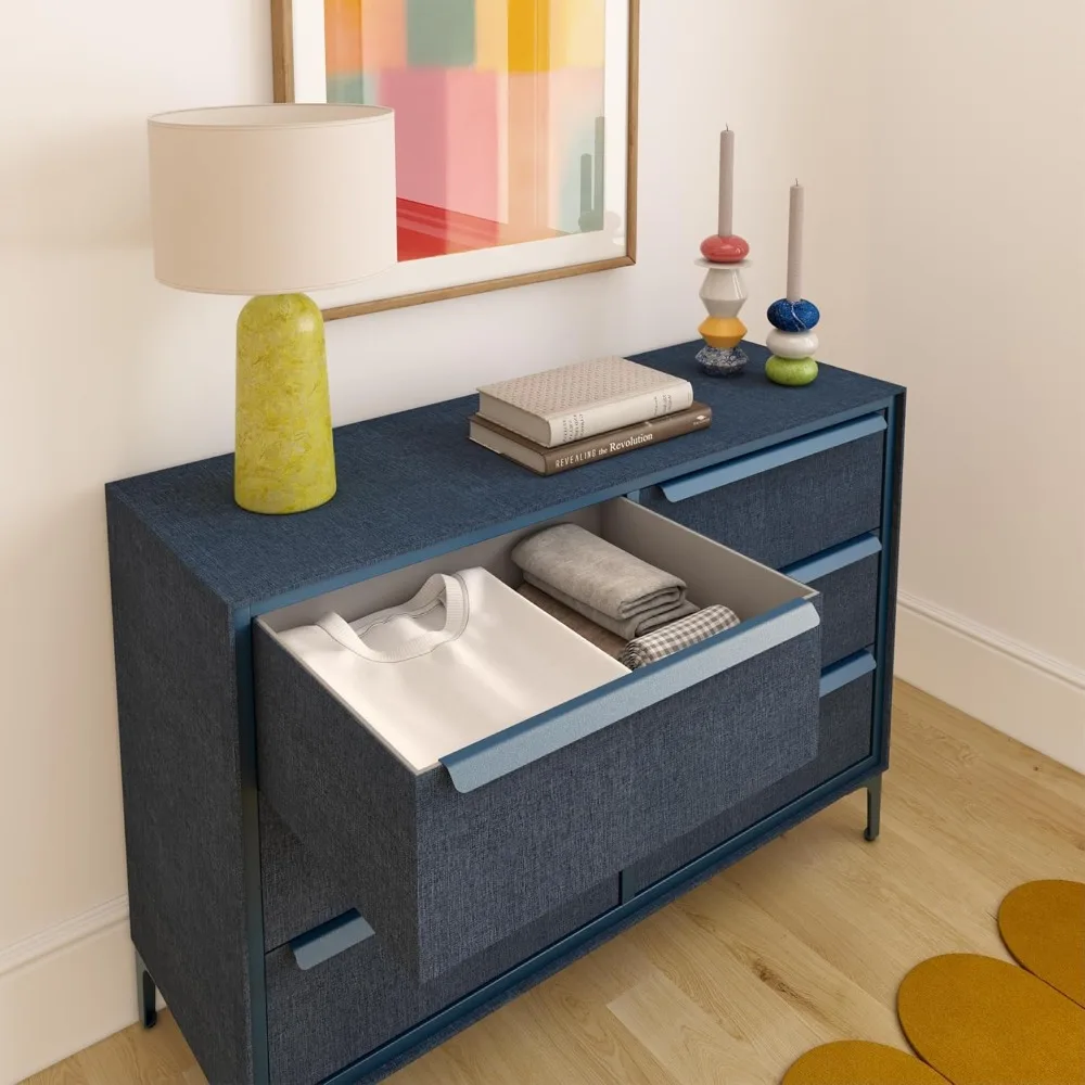 خزانة قماش فاخرة من Naima: إطار معدني قوي، 6 أدراج كبيرة مقاومة للترهل مع مقابض معدنية حديثة - جودة عالية وطويلة #4